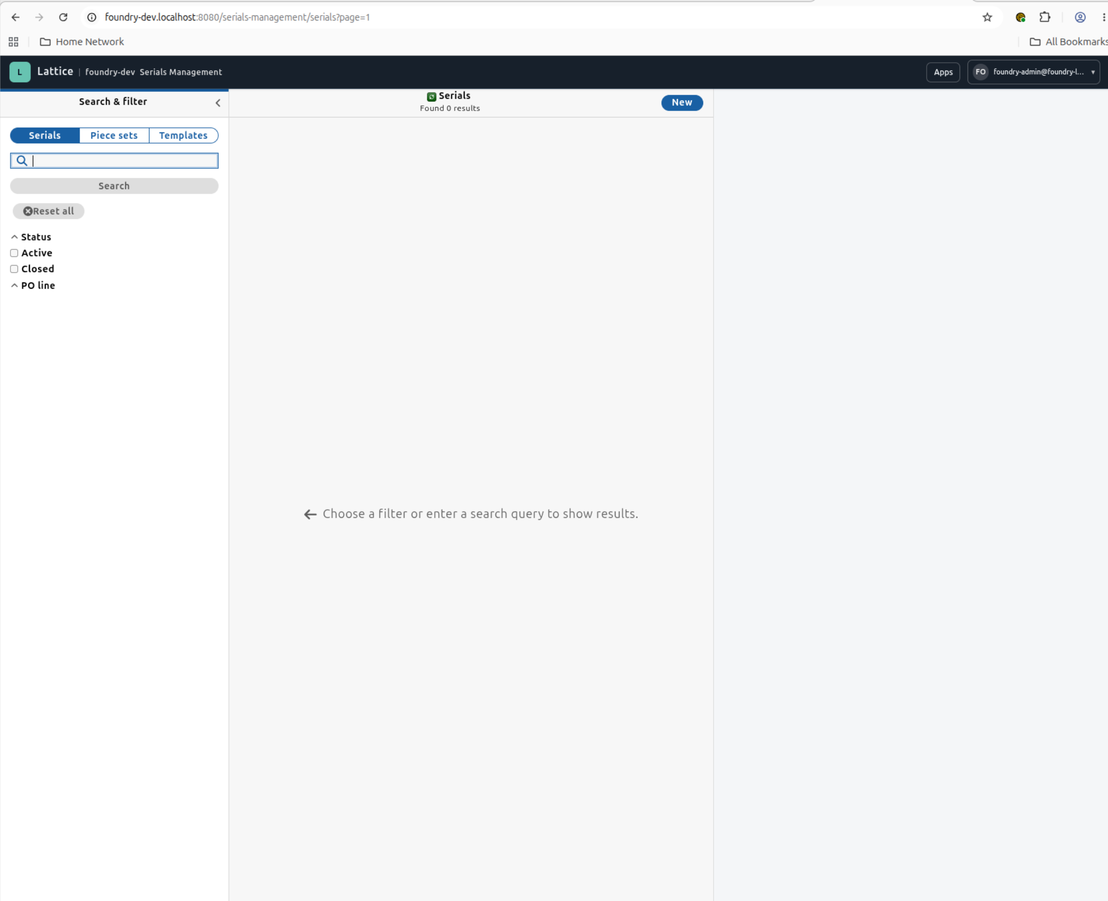 Serials Management running inside the Foundry Lattice app shell.