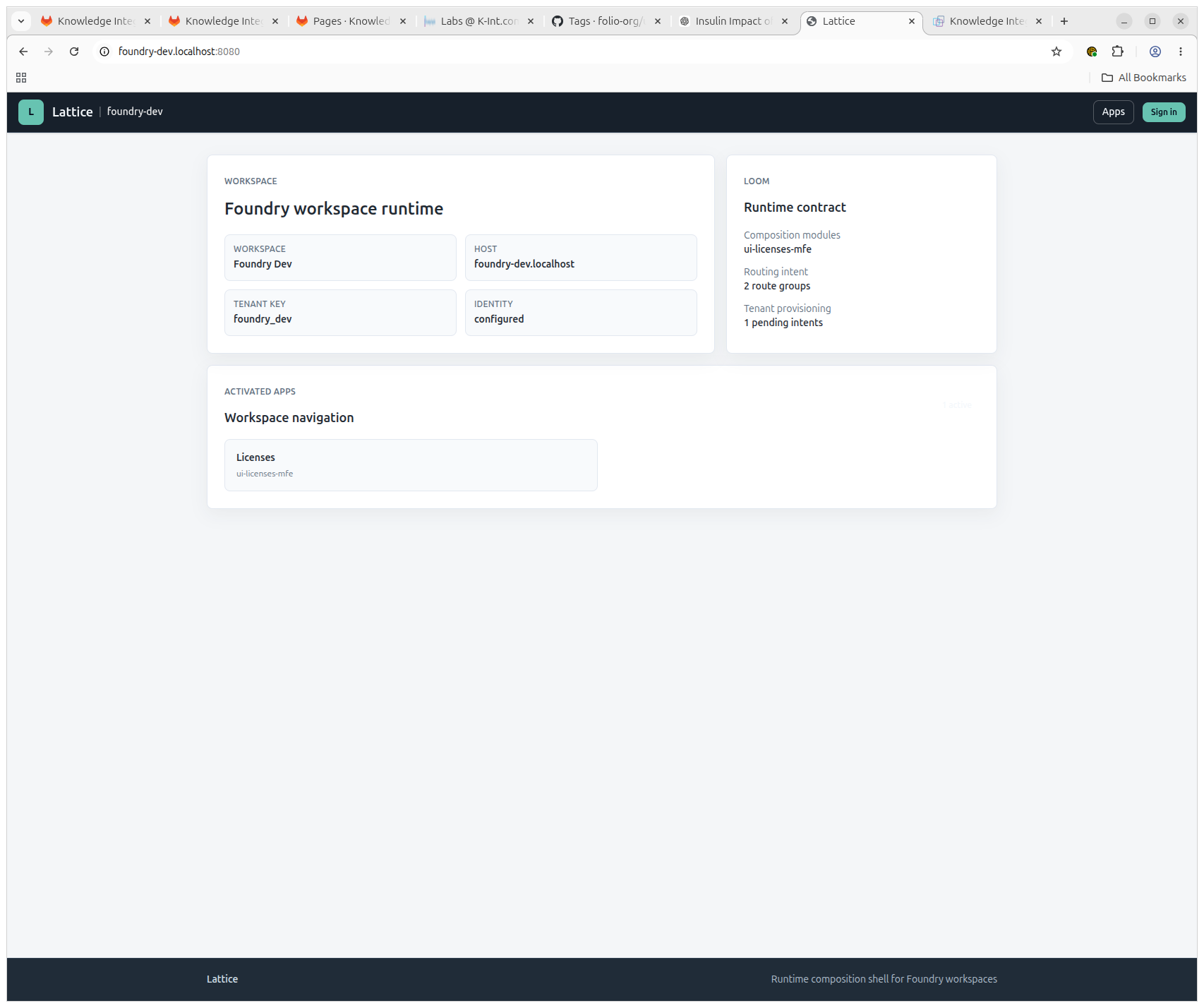 The Lattice home page running in Foundry.