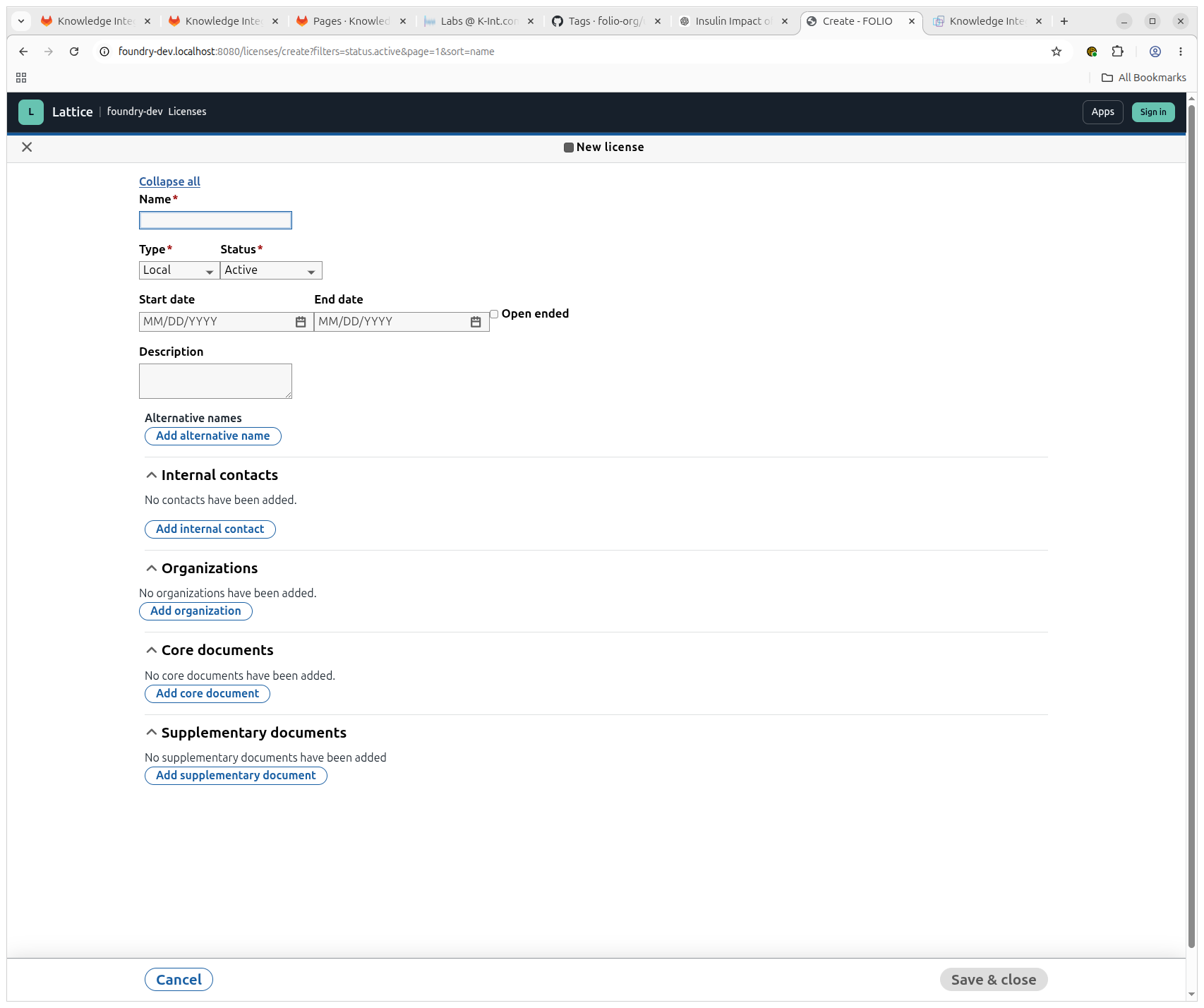 The new license form running inside the standalone Licenses app.