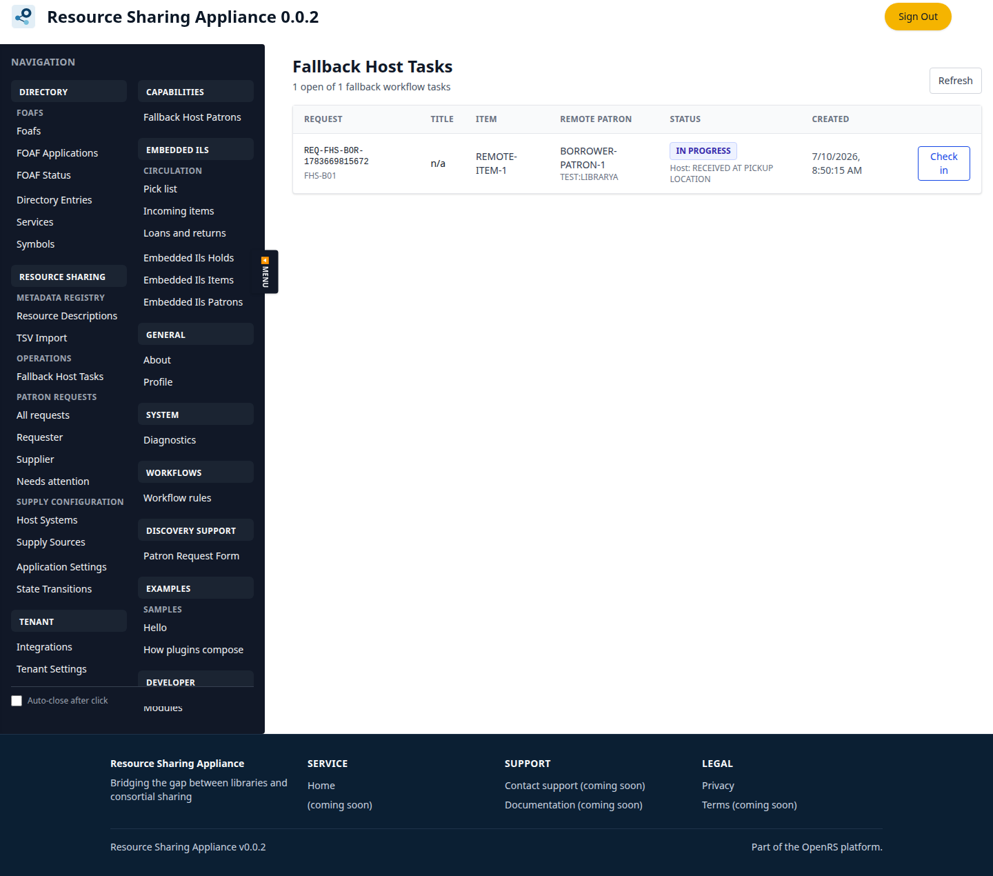 ORS-Appliance borrower fallback task after the item has been received.