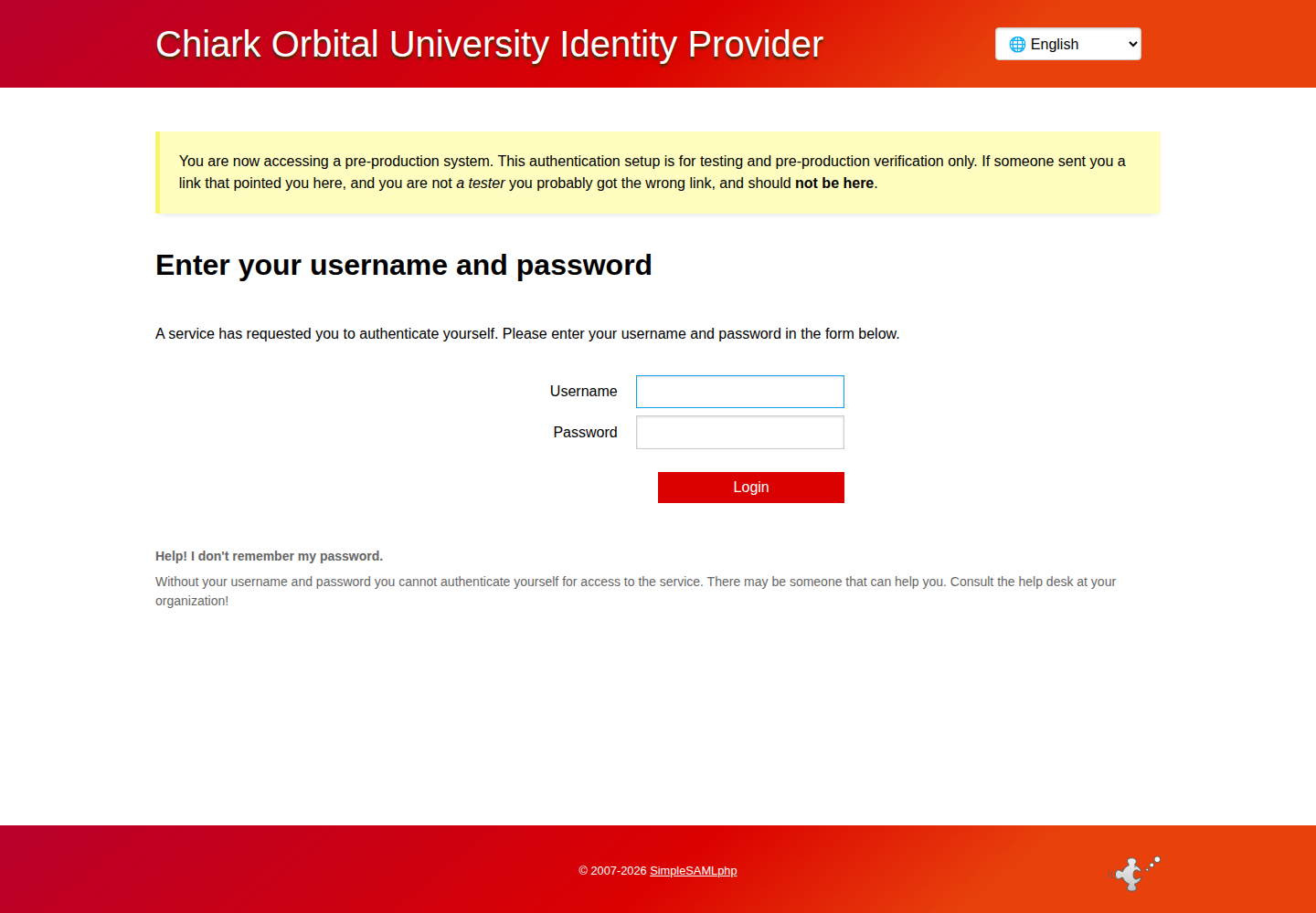 Synthetic Chiark institutional SAML login screen.