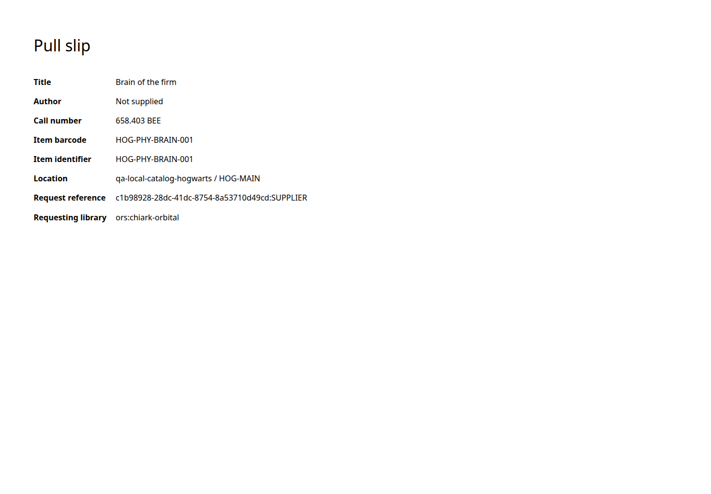 The actual ORS-Appliance pull-slip page rendered for printing.