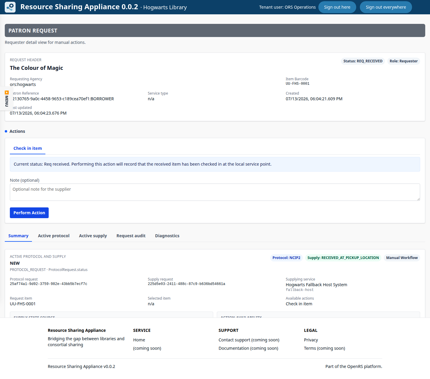 Requester handling screen after the item is received.