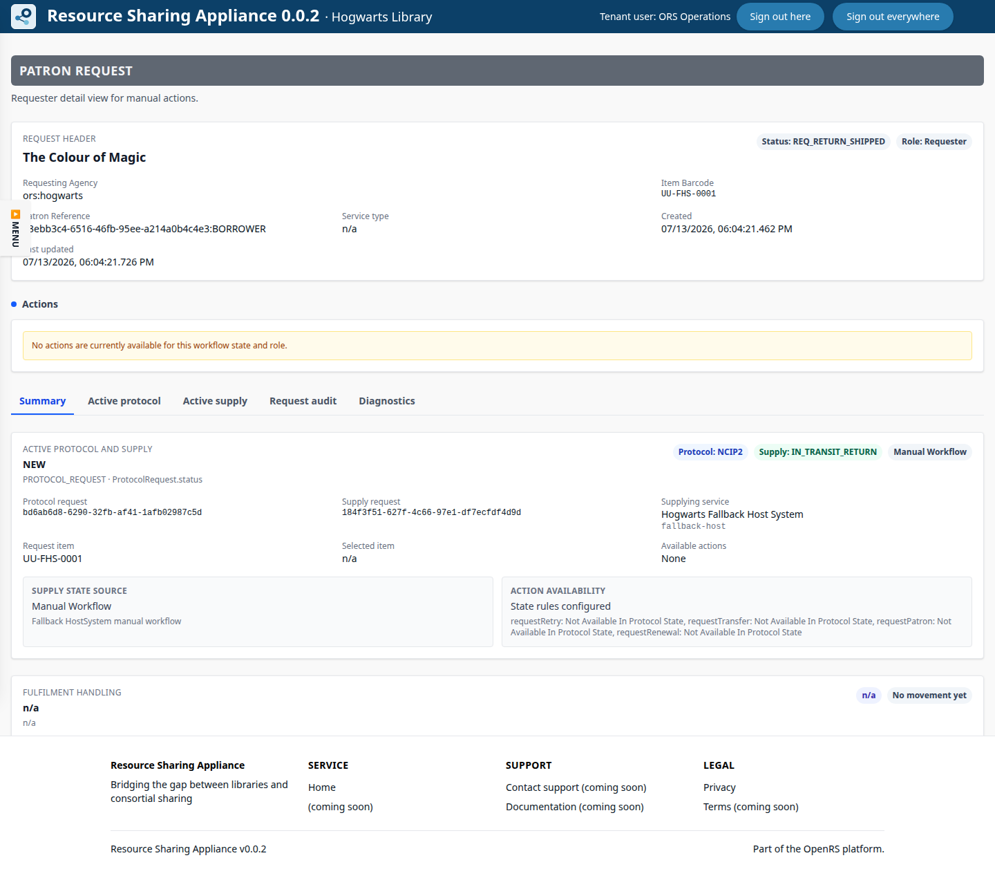 ORS-Appliance request in return transit.